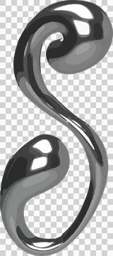 Chrome-finished twisted S-shaped form is floating against transparent backdrop Stock Illustration