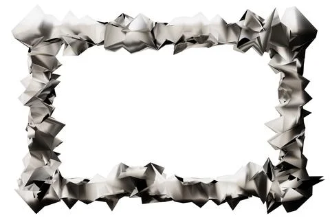 A chrome frame with sharp shapes is shown on a clear background. The design.. Stock Illustration