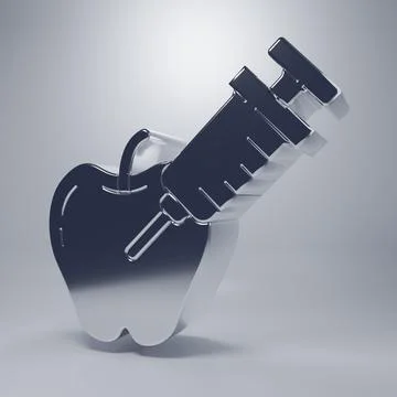 Chrome Genetically modified apple icon isolated on grey background. GMO fru.. Stock Illustration
