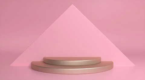 Chrome glossy podium on a pink triangular background. Blank showcase mockup w Illustrazione stock