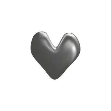 Chrome heart shape 3D plastic cartoon style vector icon, romantic silver Stock Illustration