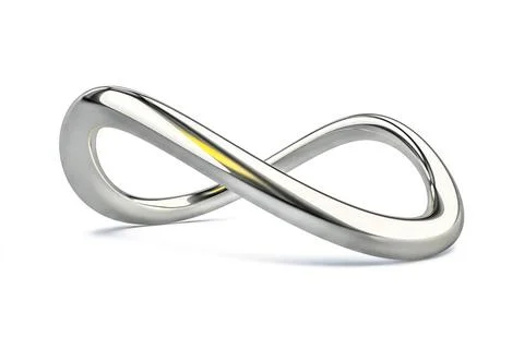 A chrome infinity sign isolated on white 3d illustration of a chrome infin... Stock Photos