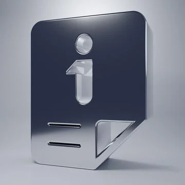 Chrome Information icon isolated on grey background. Minimalism concept. 3D.. Illustrazione stock