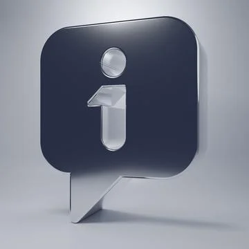 Chrome Information icon isolated on grey background. Minimalism concept. 3D.. Illustrazione stock