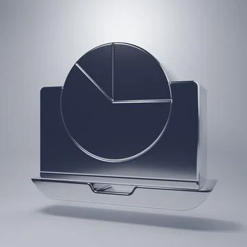 Chrome Laptop with graph chart icon isolated on grey background. Report tex.. Illustrazione stock