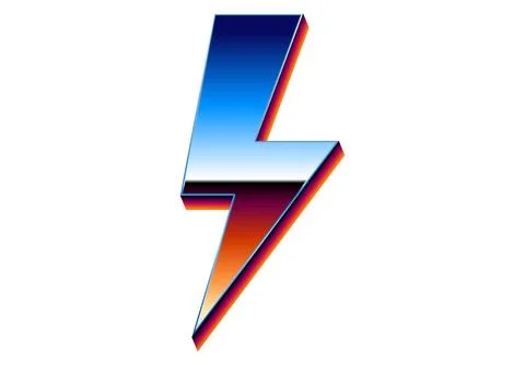 Chrome lightning sign in 80s synthwave style. Isolated retrowave lightning bolt Stock Illustration