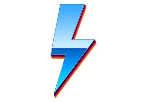 Chrome lightning sign in 80s synthwave style. Isolated retrowave lightning bolt Stock Illustration