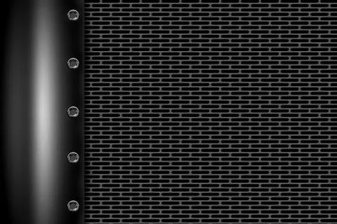 Chrome metal background with rivet on gray metallic mesh. Stock Illustration