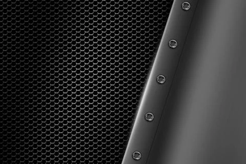 Chrome metal background with rivet on gray metallic mesh. Stock Illustration