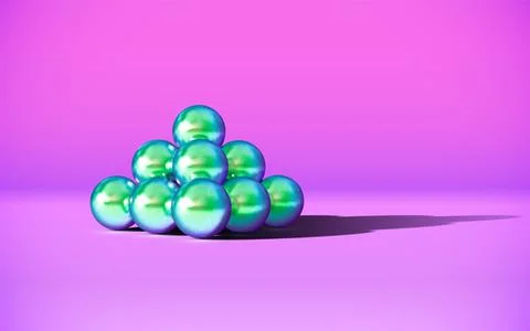 Chrome metal balls in pyramid stack with abstract calm and relaxing background 스톡 일러스트
