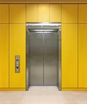 Chrome metal office building elevator doors. Open and closed variant. Realistic Stock Illustration