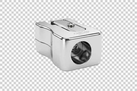 Chrome metal pencil sharpener tool on transparent background for school offic Stock Illustration