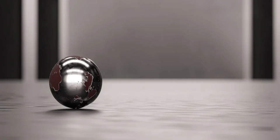 Chrome metallic sphere abstract background 3d render illustration shallow depth Stock Illustration