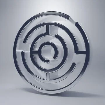 Chrome Minotaur maze or labyrinth icon isolated on grey background. Ancient.. Stock Illustration