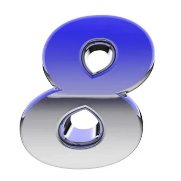 Chrome number 8 with color gradient reflections isolated on white. high resol Stock Illustration