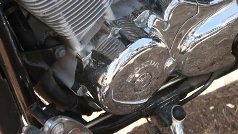 Chrome Plated Honda Motorcycle Engine Stock Footage 148073286