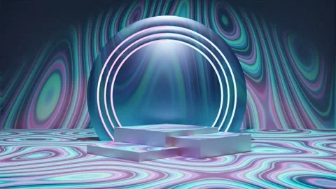 Chrome podium for product display with hypnotic blue color pattern Video stock 271326656