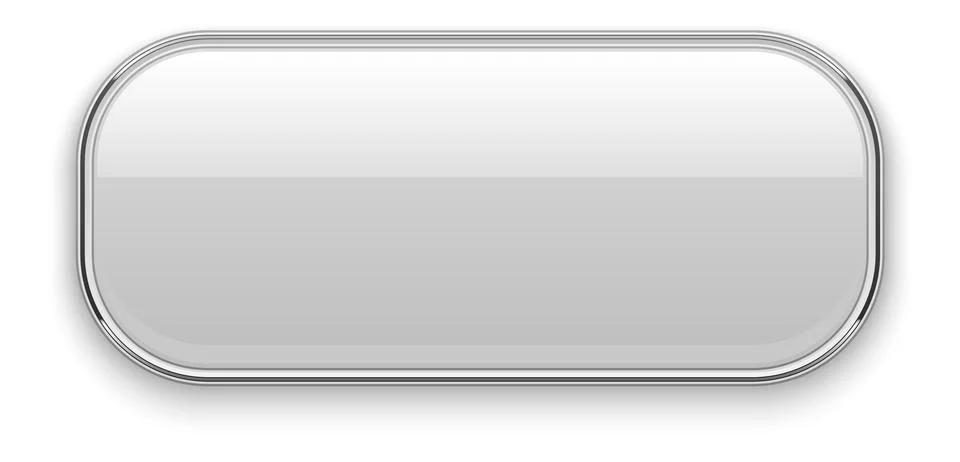 Chrome rectangle frame. Glossy white button template Illustrazione stock