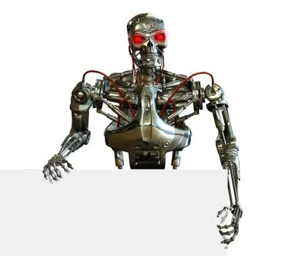 Chrome Robot with Sign Edge Stock Illustration