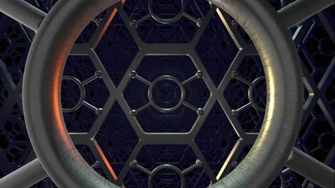 Chrome Science Fiction Flythrough 3D Animation Seamless Loop Intro Stock Footage 239924005