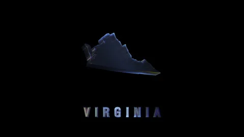Chrome silhouette of Virginia state on black background Stock Footage 313084749