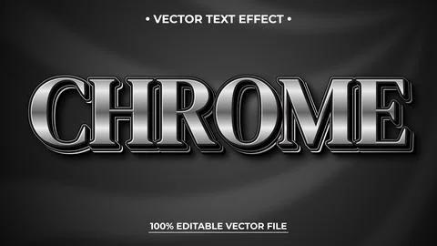 Chrome Silver 3d editable text effect style with metal color Stock Illustration