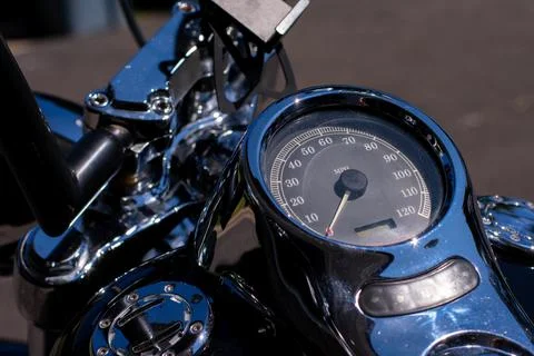 A Chrome Speedometer on a Motorcylce Stock Photos