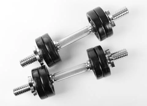 Chrome two hand barbells Stock Photos