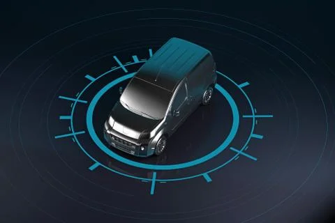 Chrome van on black plane Stock Illustration