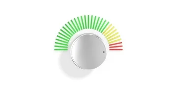 Chrome Volume Knob Turning Up with Spectrum LED Light Meter over White.  3D I Stock Footage 86076393
