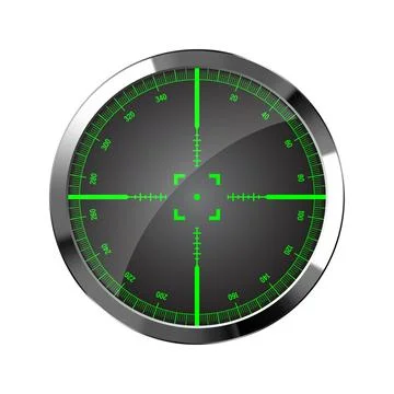 Chrome weapon night sight, sniper rifle optical scope. Hunting gun viewfinder Stock Illustration