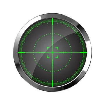 Chrome weapon night sight, sniper rifle optical scope. Hunting gun viewfinder Stock-Illustration