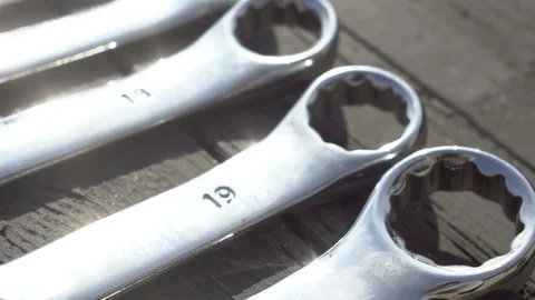 Chrome Wrenches Of Different Sizes Lined Up Stock Footage 140809637