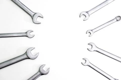 Chrome wrenches of various sizes. Isolated on white background. Stock Photos