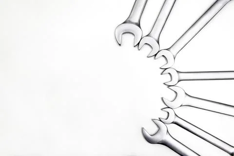 Chrome wrenches of various sizes. Isolated on white background. Foto stock