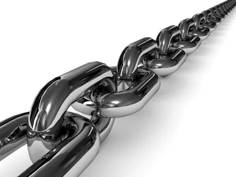Chromed chain over white background. 3D Concept illustration. Stock Illustration