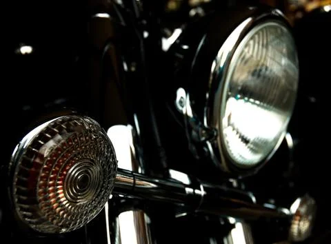 Chromed motorcycle headlights Stock Photos