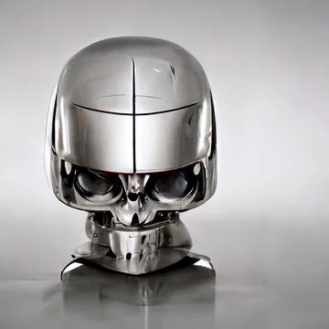 Chromed robot head looking at a human 库存插图