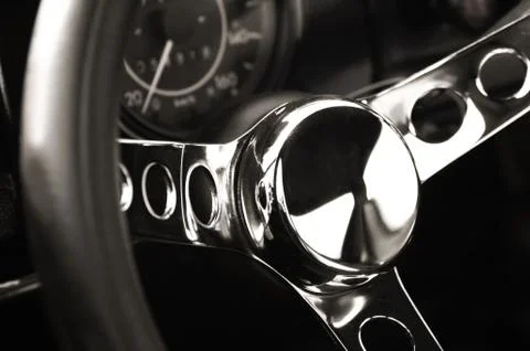 Chromed steering wheel Stock Photos