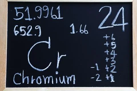 Chromium and symbol structural formula chemical on the blackboard 写真素材