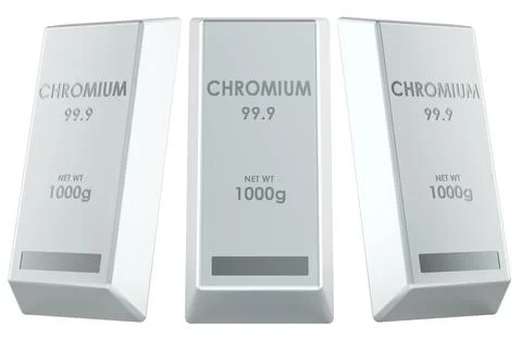 Chromium bars, side and front views. 3D rendering Stock Illustration