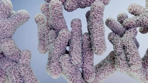 Chromosome under microscope, genome sequence. Molecular biology, DNA molecules Stock Footage 257926955