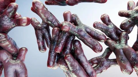 Chromosome under microscope, genome sequence. Molecular biology, DNA molecules Stock Illustration