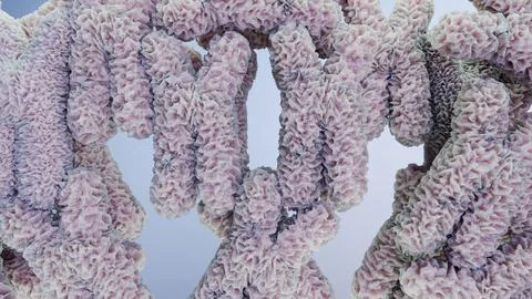 Chromosome under microscope, genome sequence. Molecular biology, DNA molecules Stock Illustration