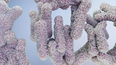 Chromosome under microscope, genome sequence. Molecular biology, DNA molecules Stock Illustration