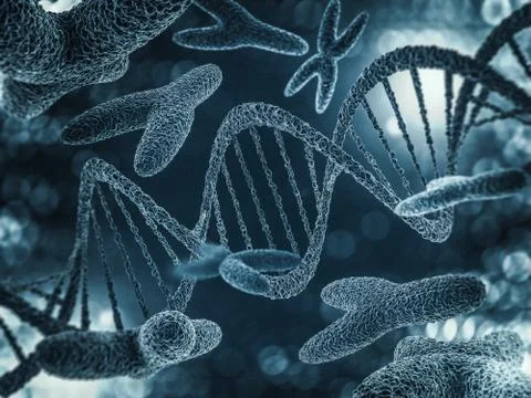 Chromosomes, gene mutation, genetic code. 3D Illustrazione stock