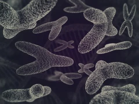 Chromosomes, gene mutation, genetic code. 3D Illustrazione stock