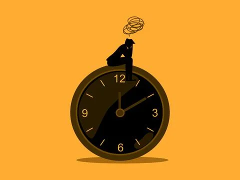 Chronic boredom problem, lack of motivation. Sad businessman on work clock Stock Illustration