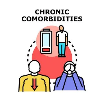 Chronic comorbidities causing declining health and exhaustion concept Stock Illustration