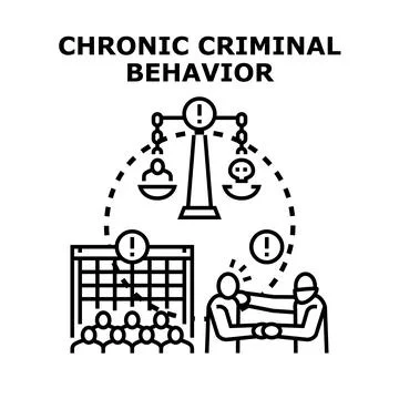 Chronic criminal behavior concept with scales of justice Stock Illustration